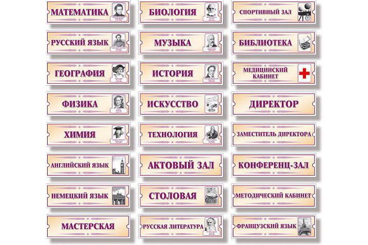 Таблички на кабинеты в школе