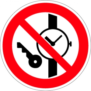 Знак Запрещается иметь при (на) себе металлические предметы часы и т.п.